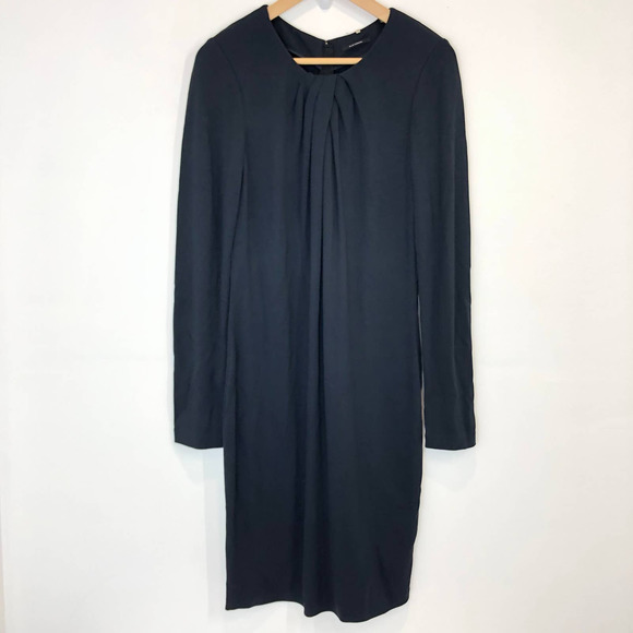 Elie Tahari Dresses & Skirts - Elie Tahari - Dark Navy Twist Pleat Front Crew Neck Long Slv Shift Dress -8